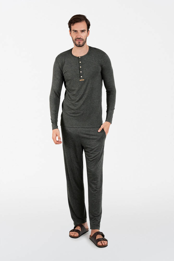 Amigo Pijama cu mânecă lungă pentru bărbați, pantaloni lungi Italian Fashion - melange închis