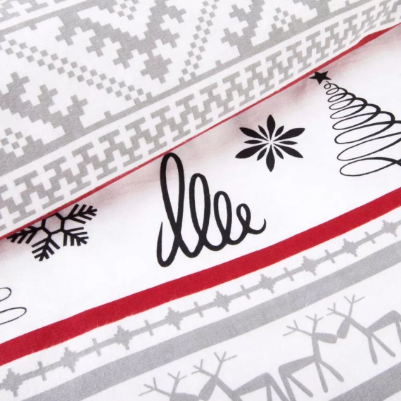 31514/1 Set de lenjerie de pat de Crăciun din flanel Flannellove Darymex gri roșu - set 100% bumbac, călduros și moale