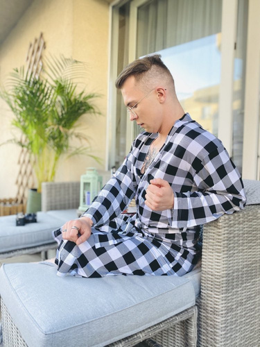 338 Crêpe halat De Lafense pentru bărbați/femei - negru/alb