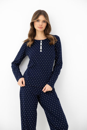 Pijamale damă Sensis Morgan bleumarin 100% bumbac mânecă lungă cu buline