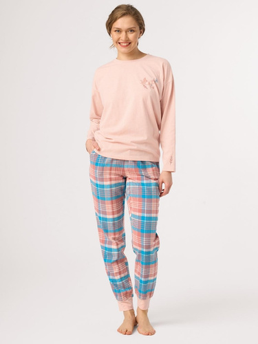 Pijamale damă Key LNS 436 piersică – bumbac, lungă, flanel
