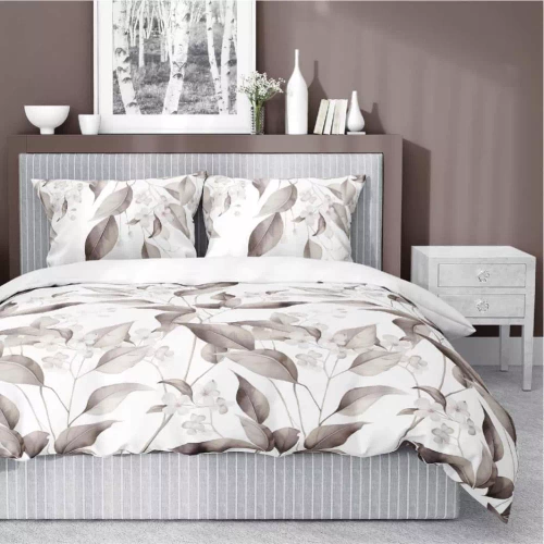 5326 B Lenjerie de pat satin frunze Detexpol bej