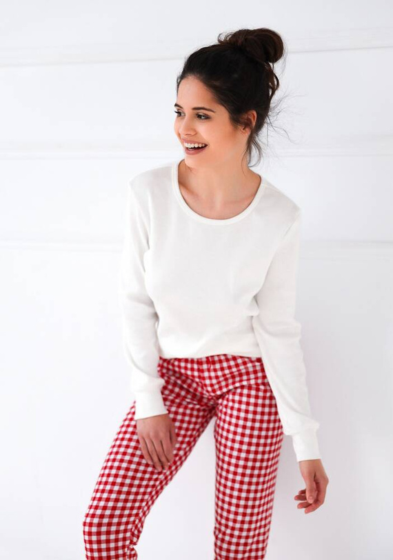 Pijama pentru femei Sensis Perfect - crem și roșu