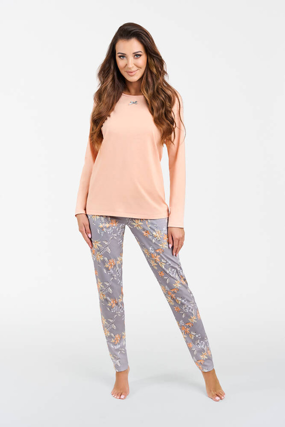 Pijama cu mânecă lungă și pantaloni pentru femei Kasali Italian Fashion - somon/print 