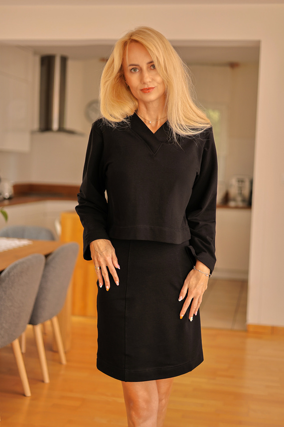 Dallas - set dama: rochie + hanorac, 95% bumbac 5% elastan | Marca poloneză Mirale - negru