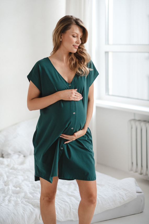 Cămașă pentru naștere și alăptare Born of Love Milk&Love cu capse green