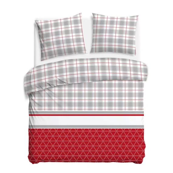 31516/1 Set de lenjerie de pat de Crăciun din flanel Flannellove Darymex gri roșu - set 100% bumbac, călduros și moale