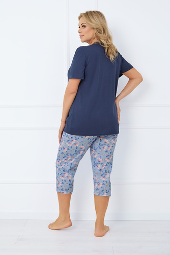 Amara Pijama de damă cu mânecă scurtă, pantaloni 3/4 Italian Fashion - albastru navy/print