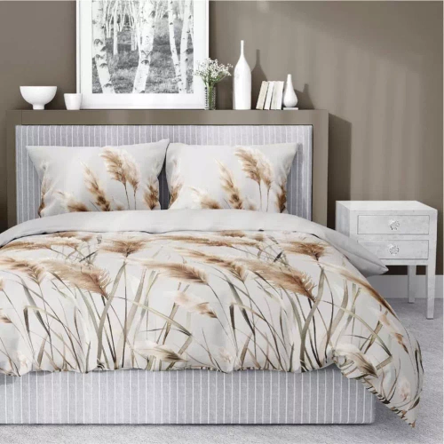 5329 B Lenjerie de pat din satin Ierburi de Pampas Detexpol gri