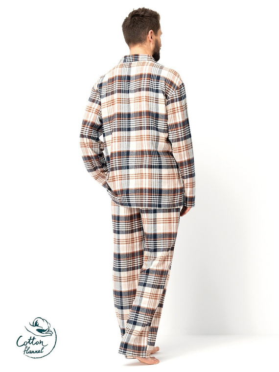 Pijamale bărbați cheie MNS 443 maro - flanel de bumbac, mâneci lungi, cu nasturi