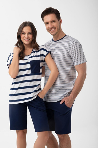 Pijama damă Luna 1302 din bumbac cu dungi și pantaloni până la genunchi