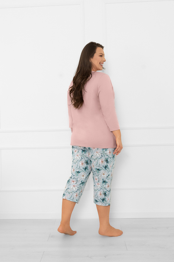 Pijama pentru femei Sekwoja - bumbac, mânecă 3/4 și pantaloni, cu nasturi Italian Fashion  