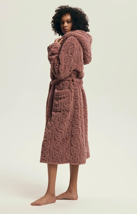 43592 Darlena Henderson roz prăfuit – halat de baie lung, moale, cu glugă, pentru femei, cu model