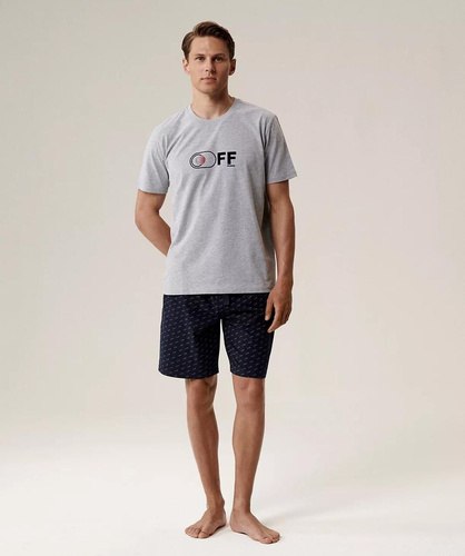 Pijamale bărbați NMP-395 - bumbac gri și bleumarin, mâneci scurte, ușoare și confortabile pentru vară