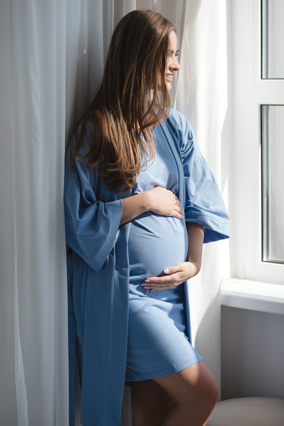 Halat de baie maternitate Milk&amp;Love, albastru – bumbac cu elastan, confortabil, mâneci 7/8