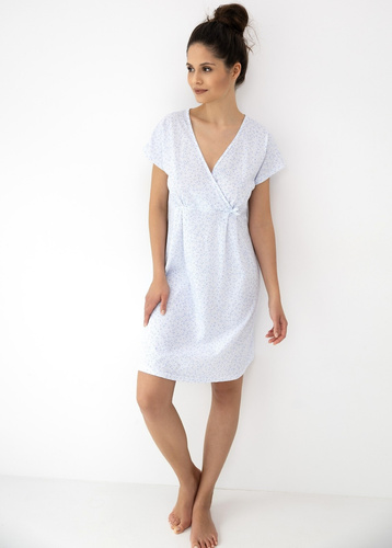 Cămașă de noapte pentru alăptare Michaela Sensis din 100% bumbac – imprimeu floral, decolteu V, confort maxim