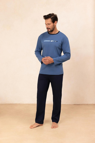 Regina 494 bleumarin – pijamale bărbați din bumbac cu mâneci lungi, croială clasică