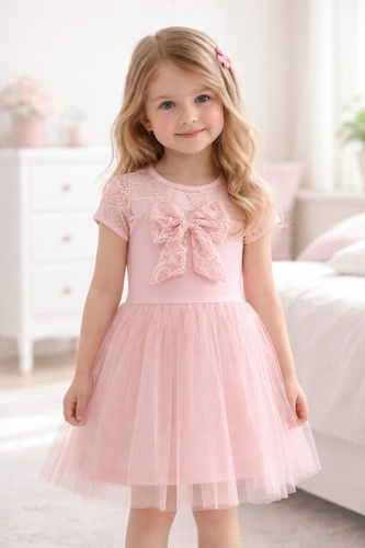 Rochie fetițe Emilka Bambarillo dantelă tulle elegantă peach