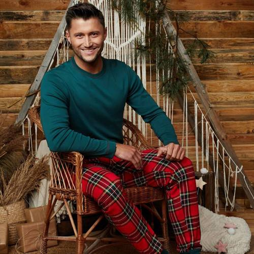 Narvik Pijama cu mânecă lungă pentru bărbați, pantaloni lungi Italian Fashion- verde/print