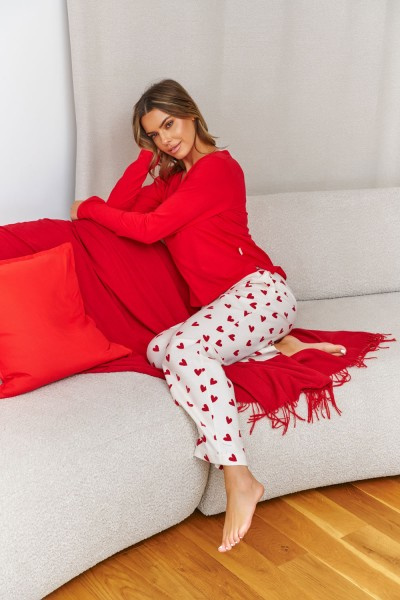 Pijama damă Doctor Nap Amour, bluză roșie + pantaloni flanel, 100% bumbac