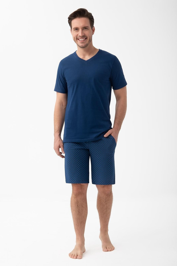 Pijama bărbătească Luna 1602 din bumbac cu tricou V și pantaloni scurți