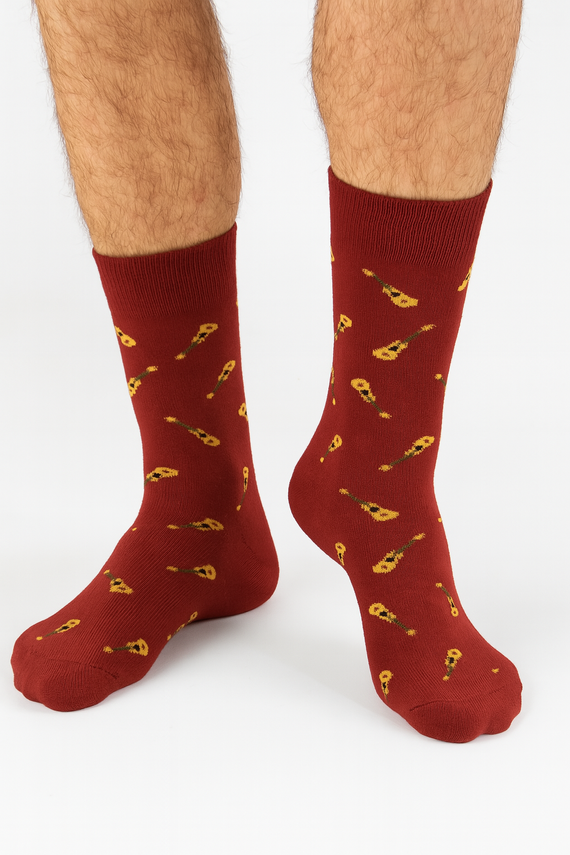 Șosete bărbați Milena Avangard 0125-122 – Small Guitars | Bumbac, fără presiune, producție poloneză - visiniu