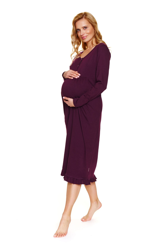 7318 Doctor Nap – Cămașă de noapte pentru maternitate și alăptare din bumbac | Producția poloneză - visiniu