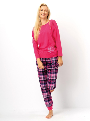 Pijamale de damă LNS 491 Key fuchsia – bumbac, mâneci lungi, pantaloni de flanel