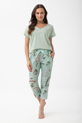 1306 Luna Pijama damă bumbac 7/8 cu buzunare și pantaloni florali