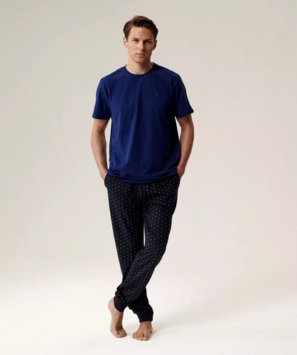 Pijamale bărbătești NMP-388 Albastru Atlantic - bumbac, mâneci scurte