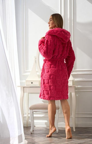 2553 Valentina L&L halat de baie scurt dama cu gluga si buzunare - zmeura