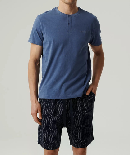 NMP-386 Pijamale pentru bărbați cu mâneci scurte, albastru-Atlantic, bleumarin