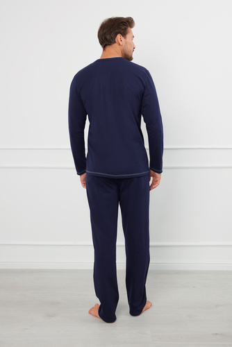 Salomon Pijama cu mânecă lungă pentru bărbați, pantaloni lungi Italian Fashion - albastru marin / albastru