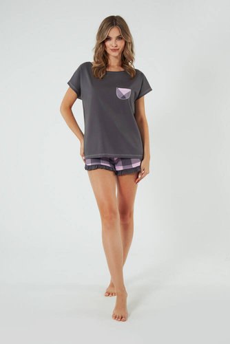 Arete Pijama cu mânecă scurtă pentru femei, pantaloni scurți Italian Fashion - grafit/print