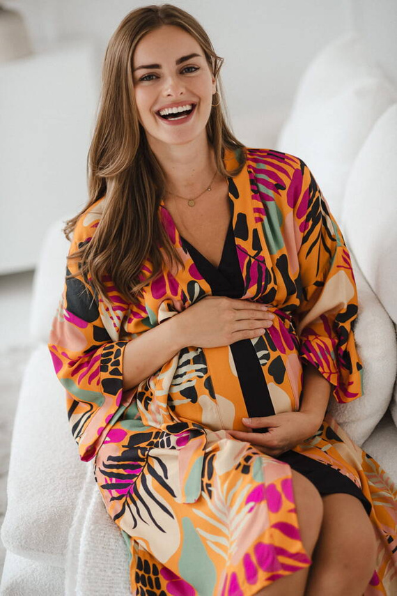 Tropical Orange szlafrok bambusowy ciążowy Milk&Love pomarańczowy 