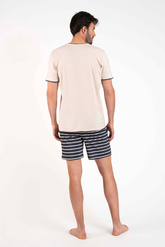 Lars Pijama cu mânecă scurtă pentru bărbați, pantaloni scurți Italian Fashion - imprimeu bej/grafit