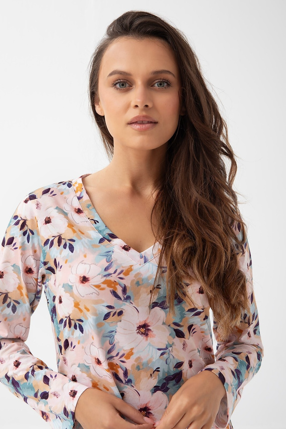 Cămașă de noapte 288 Luna mentă – bumbac, mâneci lungi, model floral, confort și stil