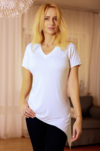 Bluza Aria Mirale - vascoza, asimetrica, decolteu in V - ecru