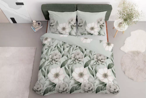 5220 B Lenjerie de pat satin romantic Magnolia Detexpol verde