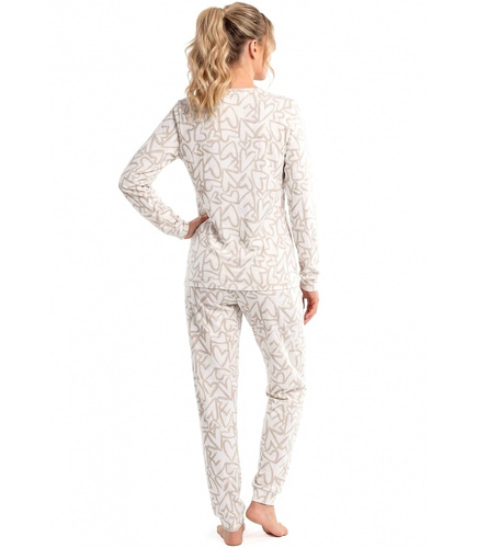 Donna Adore Long Ecru pijama damă din bumbac cu inimioare, mânecă lungă