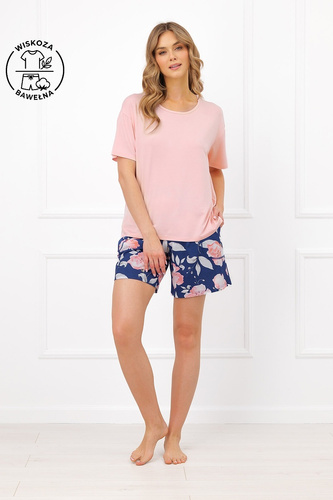 Pijamale damă Italian Fashion Ardizja, vâscoză și bumbac, imprimeu floral, pantaloni scurți