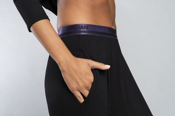 Stil Set cu mâneci 3/4 pentru femei, lungime.pantaloni de modă italiană negru