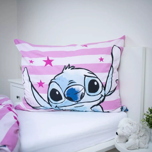 Poșetă de pat Lilo i Stitch JF24 140x200 roz cu stele 100% bumbac