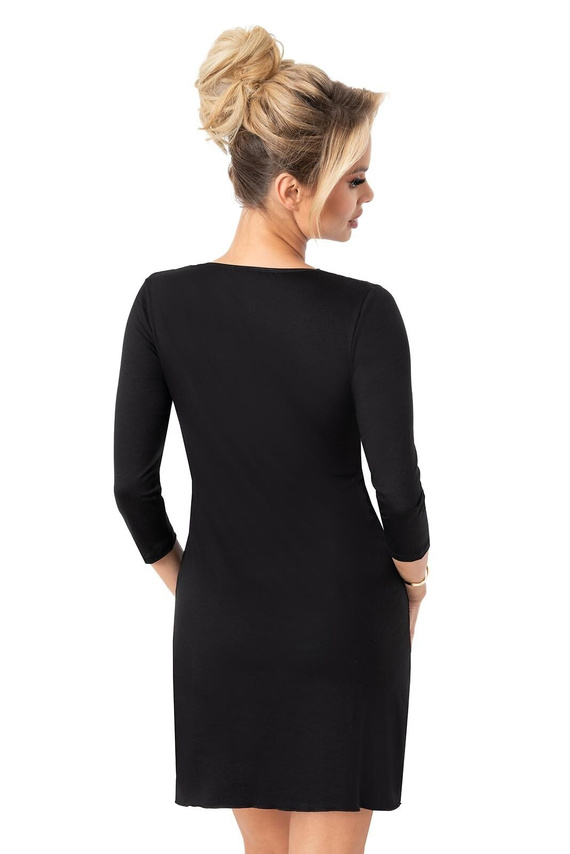 Cămașă de noapte Donna Margo neagră – viscoză, dantelă, mâneci 3/4, lungime până la genunchi