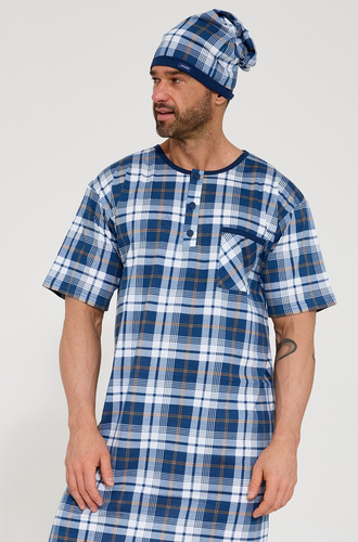 Cornette 109/37– cămașă de noapte bărbați din 100% bumbac, mânecă scurtă, nasturi și buzunar