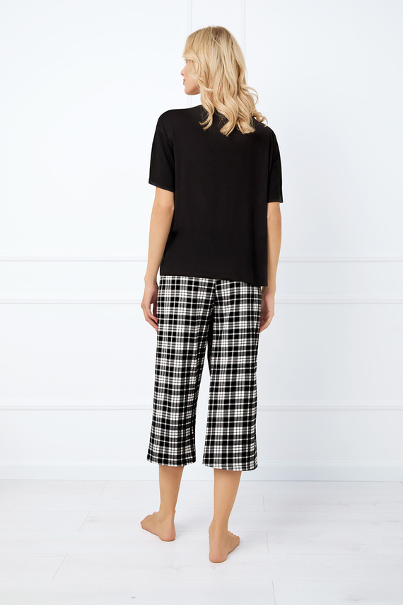 Klara Pijama de damă cu mânecă scurtă, pantaloni 7/8 Italian Fashion - negru/print