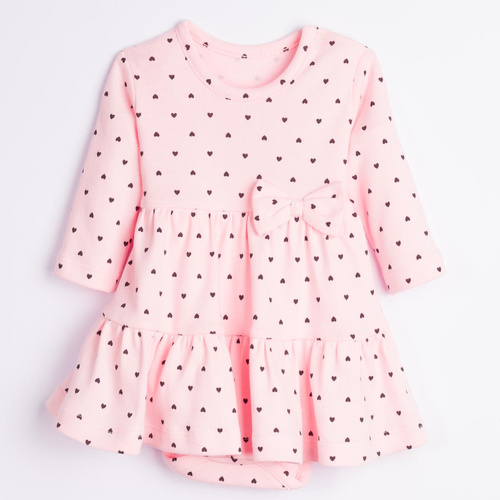 Rochie-body Nicol Tosia 225160 100% bumbac roz cu inimioare și volănașe