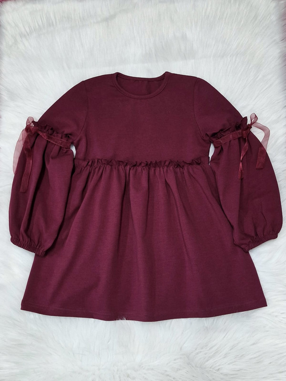 Rochie Ada Bambarillo Burgundy pentru fete - tricotată din bumbac, confortabilă și elastică