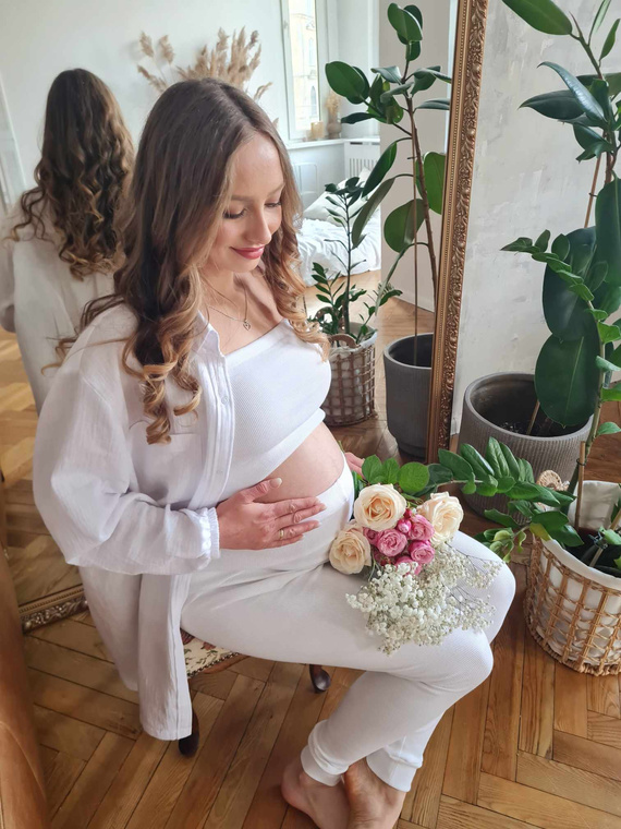 3411C/E Colanți de maternitate cu talie înaltă, cu nervuri - confort și stil în același timp - ecru