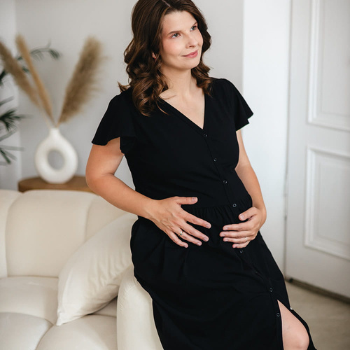 Cămașă de maternitate Linda Eevi, neagră – pentru hrănire, flexibilă, respirabilă, calitate poloneză